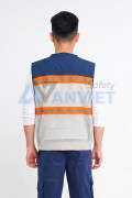 Áo gile phản quang AV87 vải kaki phối lưới thoáng mát, khóa kéo chắc chắn, Size L