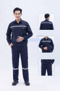 Quần áo bảo hộ lao động Evinz AV95 màu xanh đậm phối phản quang, bền đẹp, Size L - Vải kaki liên doanh