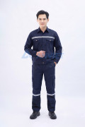 Quần áo bảo hộ lao động Evinz AV95 màu xanh đậm phối phản quang, bền đẹp, Size L - Vải kaki liên doanh