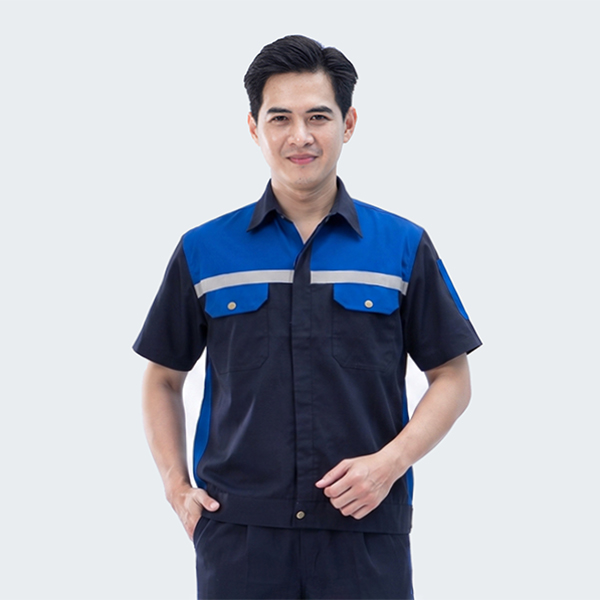 Quần áo bảo hộ lao động Evinz AV97 thiết kế tay ngắn linh hoạt, phản quang nổi bật