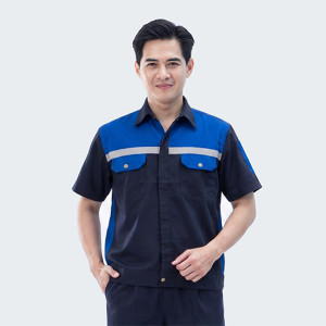 Quần áo bảo hộ lao động Evinz AV97 thiết kế tay ngắn linh hoạt, phản quang nổi bật