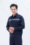 Quần áo bảo hộ lao động Evinz AV95 màu xanh đậm phối phản quang, bền đẹp, Size L - Vải kaki liên doanh