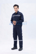 Quần áo bảo hộ lao động Evinz AV95 màu xanh đậm phối phản quang, bền đẹp, Size L - Vải kaki liên doanh