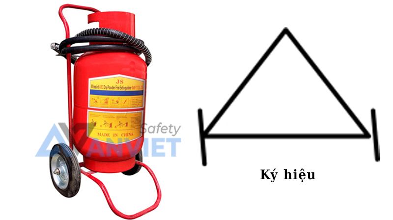 Ký hiệu bình chữa cháy xe đẩy (Wheeled fire extinguisher) trên bản vẽ.