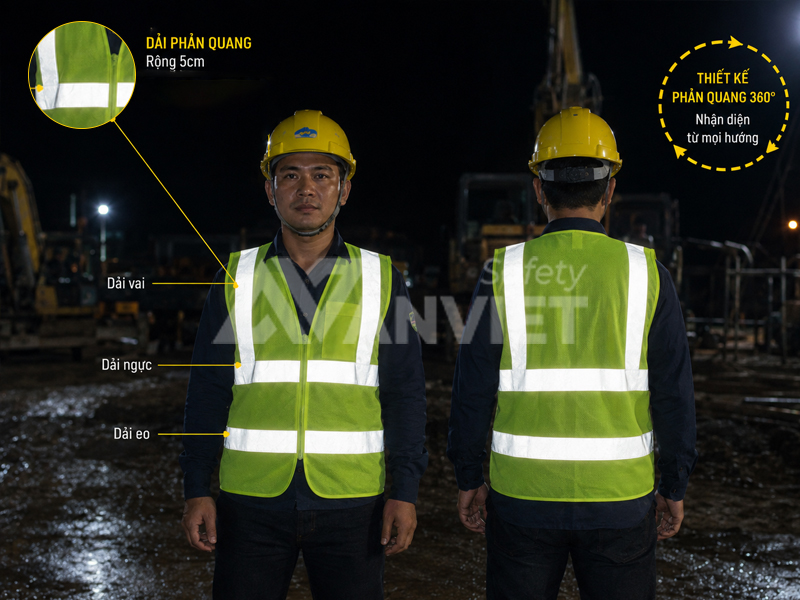 Dải phản quang đáp ứng tiêu chuẩn an toàn bảo hộ.
