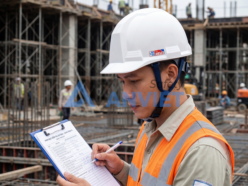 Mũ bảo hộ lao động đạt chuẩn.