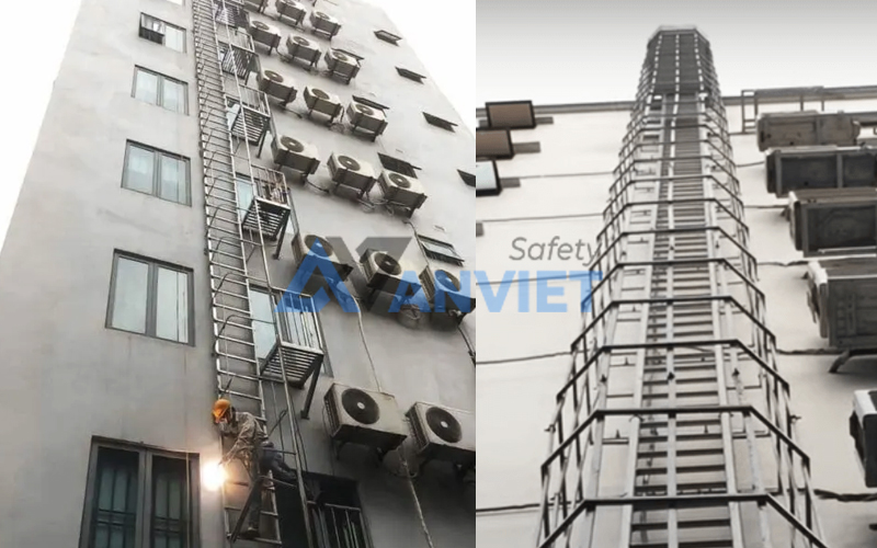 Thang thoát hiểm cố định gắn tường.
