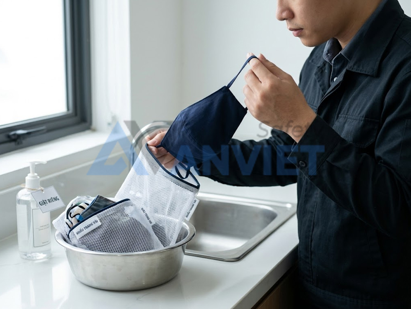 Lưu ý chuẩn bị các bước trước khi giặt khẩu trang vải bảo hộ.