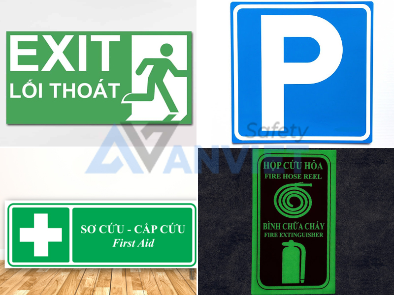 Nhóm biển chỉ dẫn, thông tin tại công trường đang thi công.