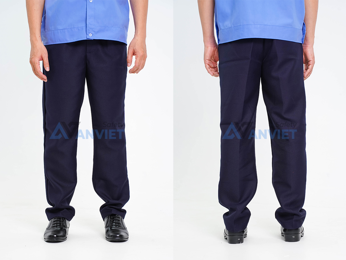 Quần được theo kiểu dáng quần âu với 2 ply trước, 2 túi chéo và 1 túi hậu