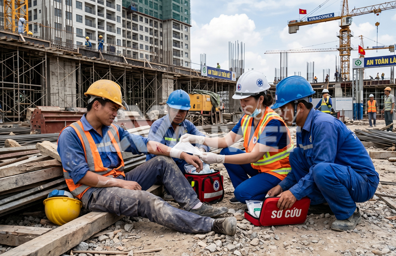 Nhóm lực lượng hỗ trợ y tế và mạng lưới an toàn vệ sinh viên.
