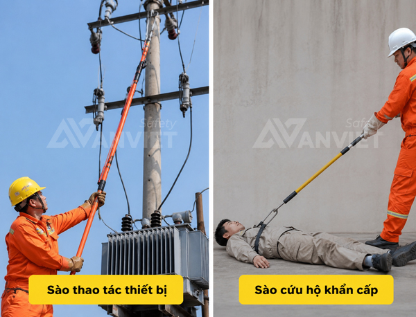 Sào thao tác thiết bị và sào cứu hộ khẩn cấp.