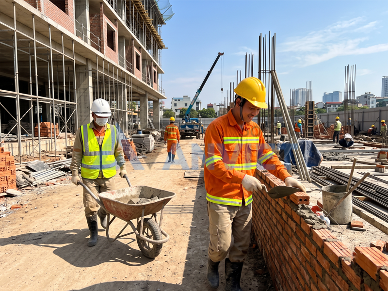 Trang bị quần áo bảo hộ công nhân ngoài trời đạt chuẩn.