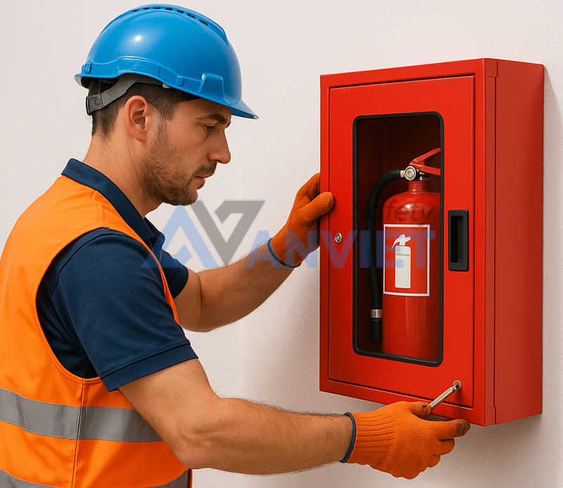 Vị trí lắp đặt hộp đựng bình chữa cháy.