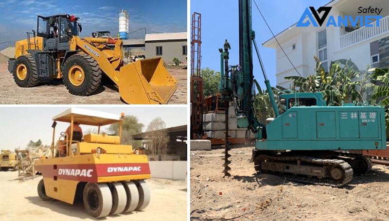 Máy làm đất và gia cố nền móng.