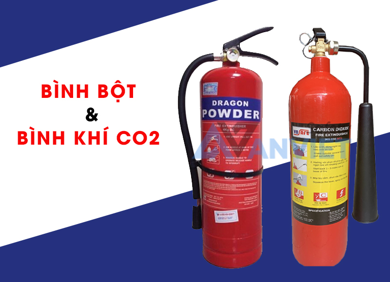 Bình chữa cháy bột và khí CO2.