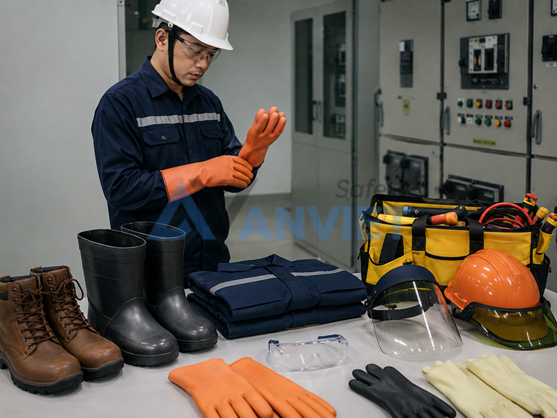 Trang bị đầy đủ đồ bảo hộ lao động cách điện.