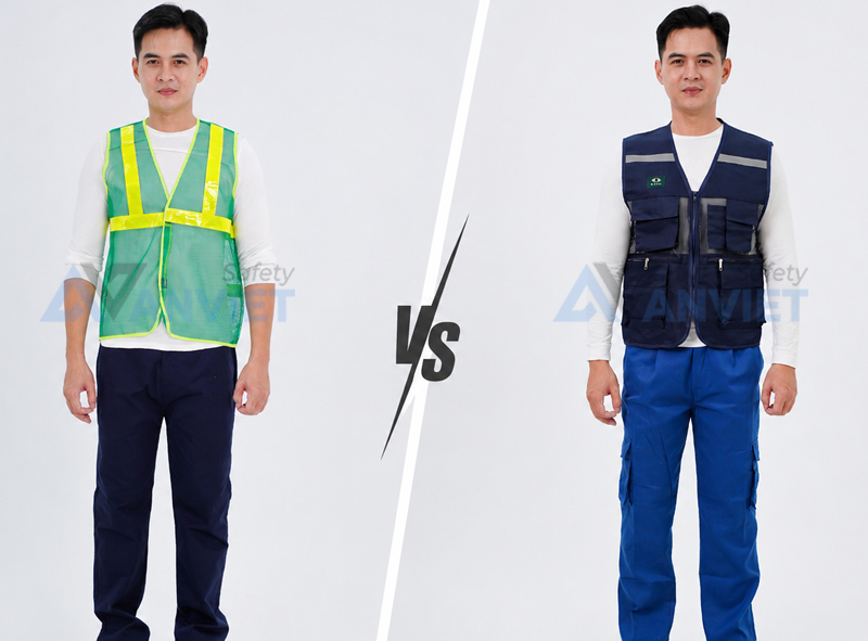 So sánh áo gile phản quang và áo lưới phản quang.