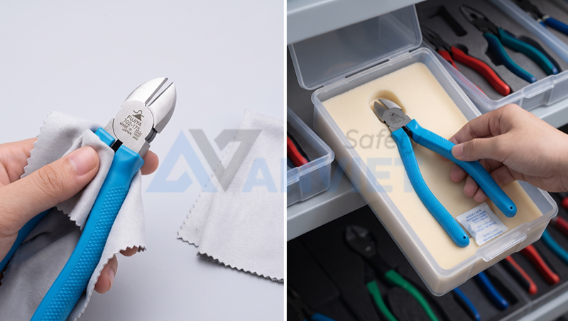 Vệ sinh và bảo quản kìm đúng cách để duy trì độ bền cách điện.