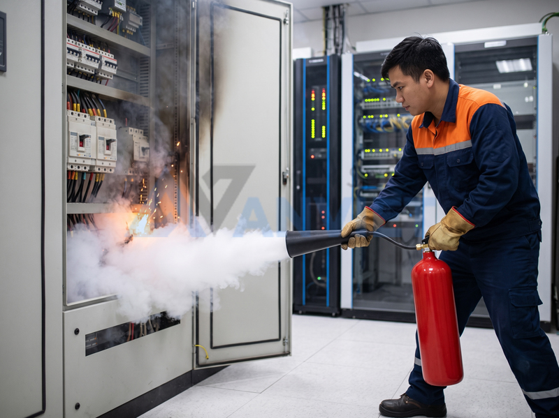 Chữa đám cháy thiết bị điện, điện tử, vi mạch bằng bình CO2.