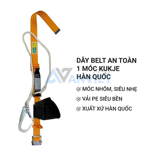 Dây đai an toàn Kukje được làm bằng chất liệu vải PE bền bỉ, không thấm nước, chống cháy cao, độ co giãn không cao, không nhăn