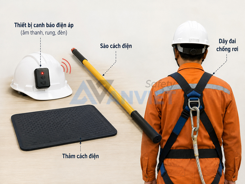Thiết bị cảnh báo điện áp và phụ kiện hỗ trợ.