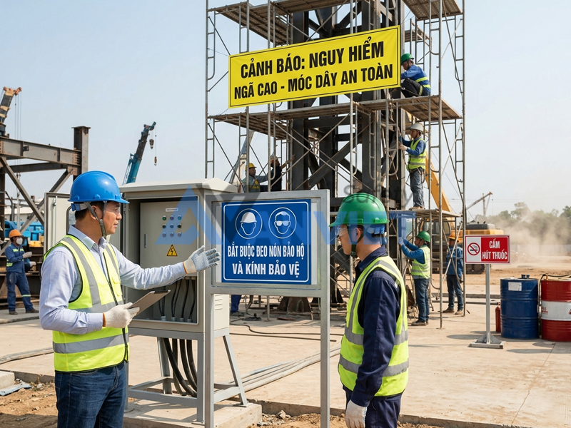 Bố trí khẩu hiệu an toàn xây dựng đúng vị trí và đạt hiệu quả.