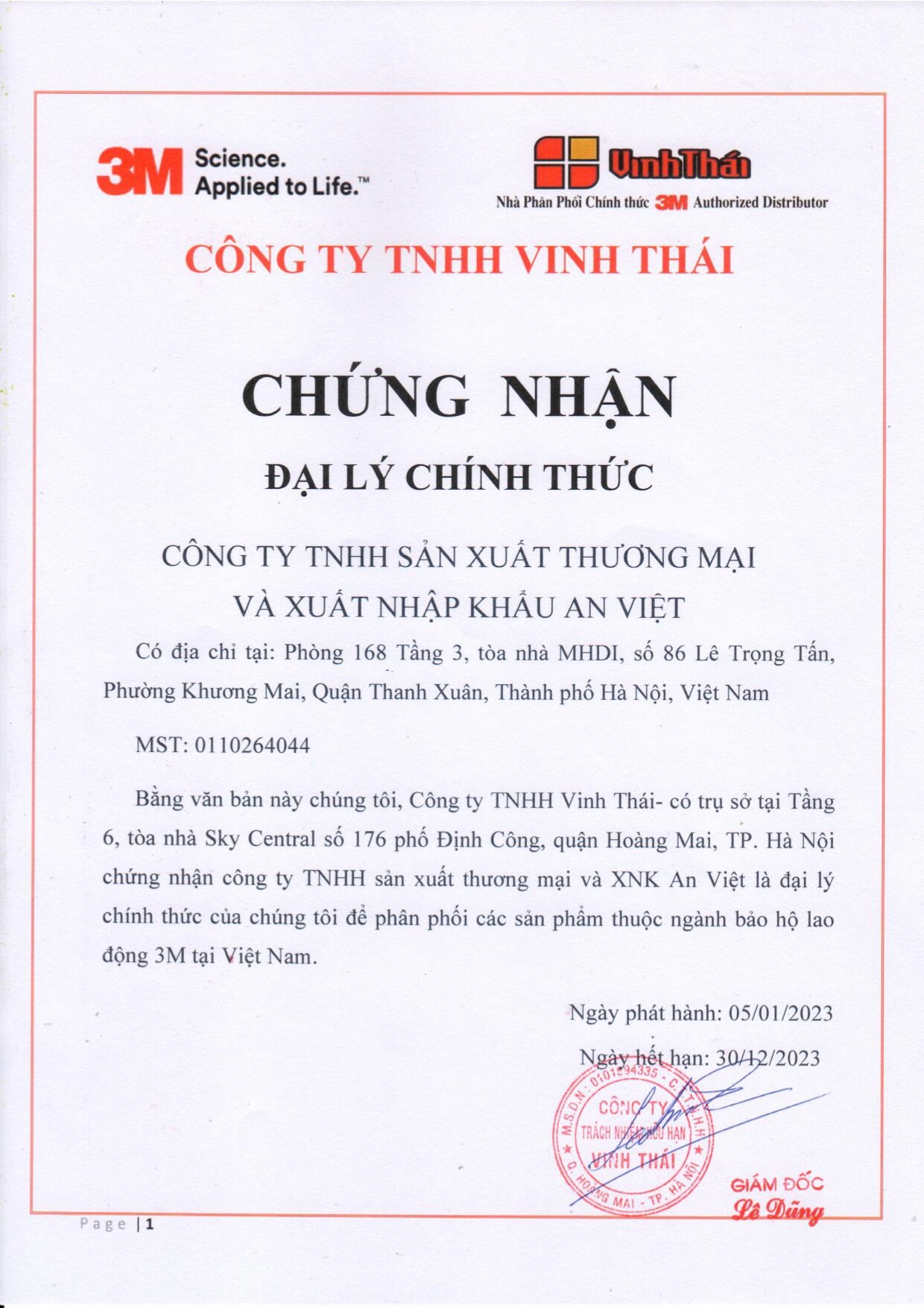 Giấy chứng nhận đại lý