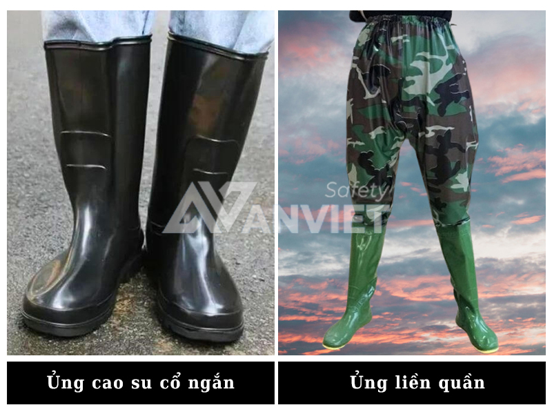 Ủng thiết kế cổ ngắn và ủng liền quần.