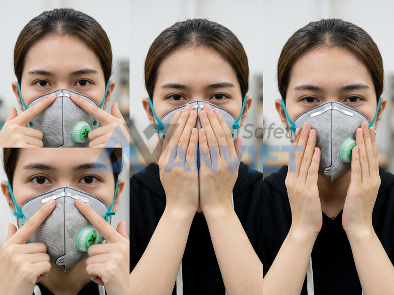 Định hình nẹp mũi và kiểm tra độ kín của khẩu trang.