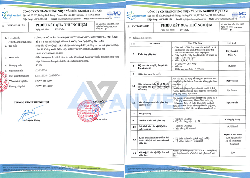 Chất lượng giày bảo hộ của An Việt được kiểm nghiệm, đạt chuẩn an toàn.