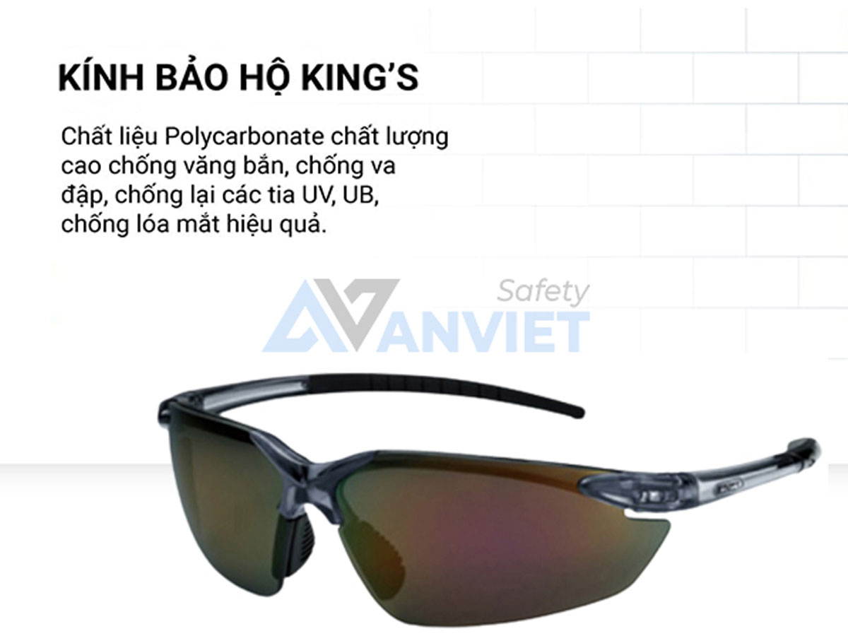 Kính bảo hộ King’s được chế tạo từ polycarbonate cao cấp, bền bỉ.