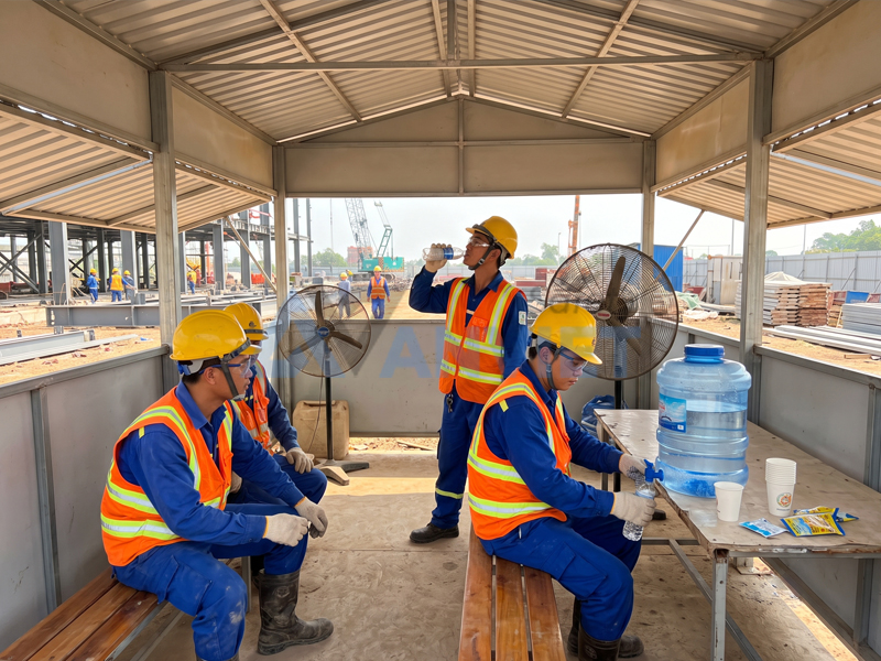 Trang thiết bị an toàn và tiện ích hỗ trợ cho công nhân.
