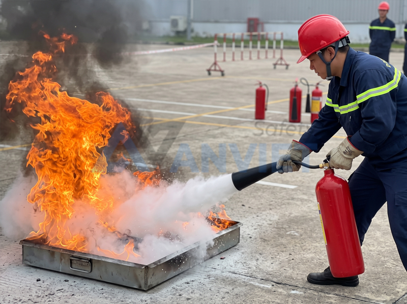 Bình chữa cháy CO2 chữa đám cháy chất lỏng dễ cháy.