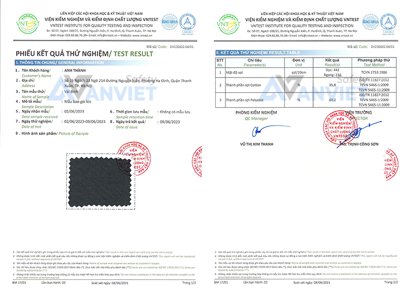 Chất lượng vải được kiểm nghiệm, đạt chuẩn an toàn.