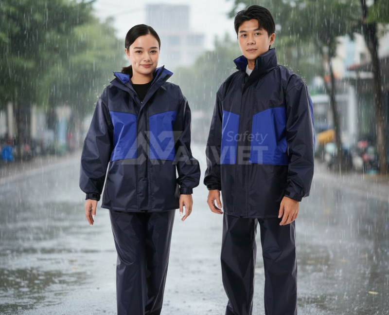 Quần áo mưa bảo vệ người mặc khỏi mưa và ẩm ướt.