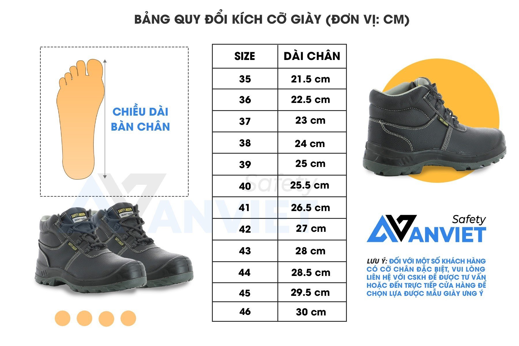 Bảng size chuẩn giày bảo hộ lao động Safety Jogger Bestrun 231 S3