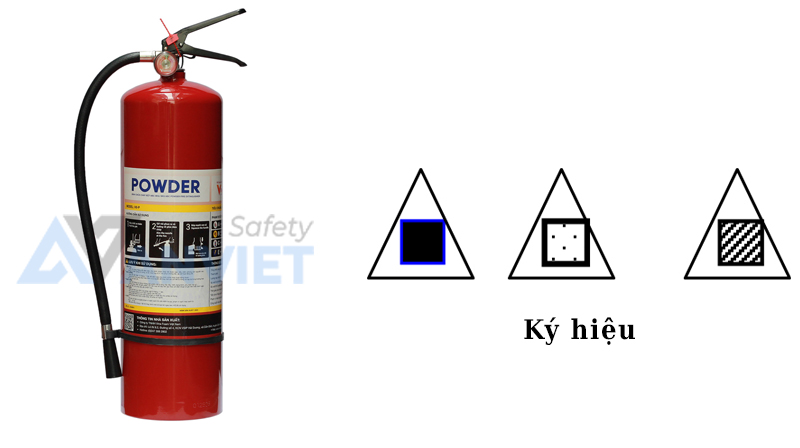 Ký hiệu bình chữa cháy xách tay bột ABC (ABC powder portable extinguisher) trên bản vẽ.