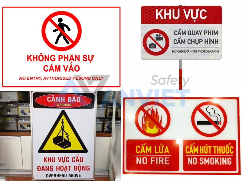 Nhóm biển báo cấm tại công trường đang thi công.