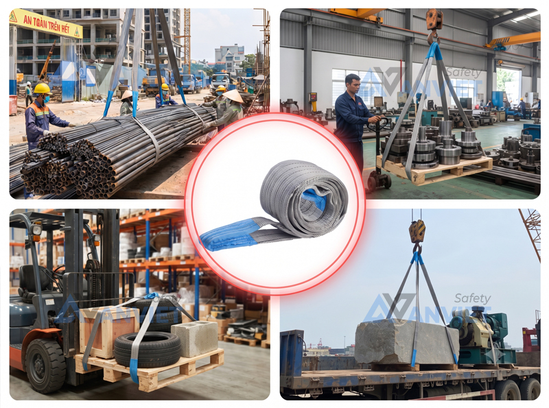 Dây cáp vải cẩu hàng 4 tấn Helios ứng dụng thực tế trong các ngành nghề.
