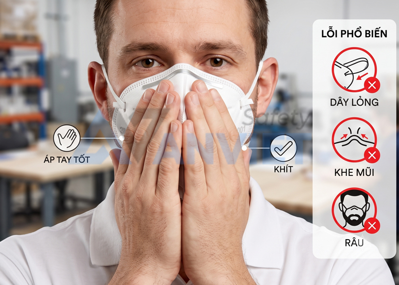 Kiểm tra độ kín khít của khẩu trang khi đeo.