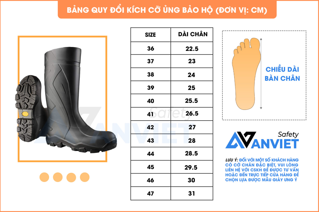 Bảng size ủng bảo hộ lao động Safety Jogger Hercules S5