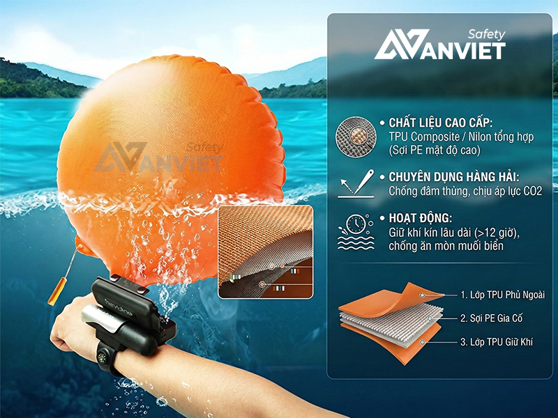 Kiểm tra chất liệu và độ bền của túi phao.